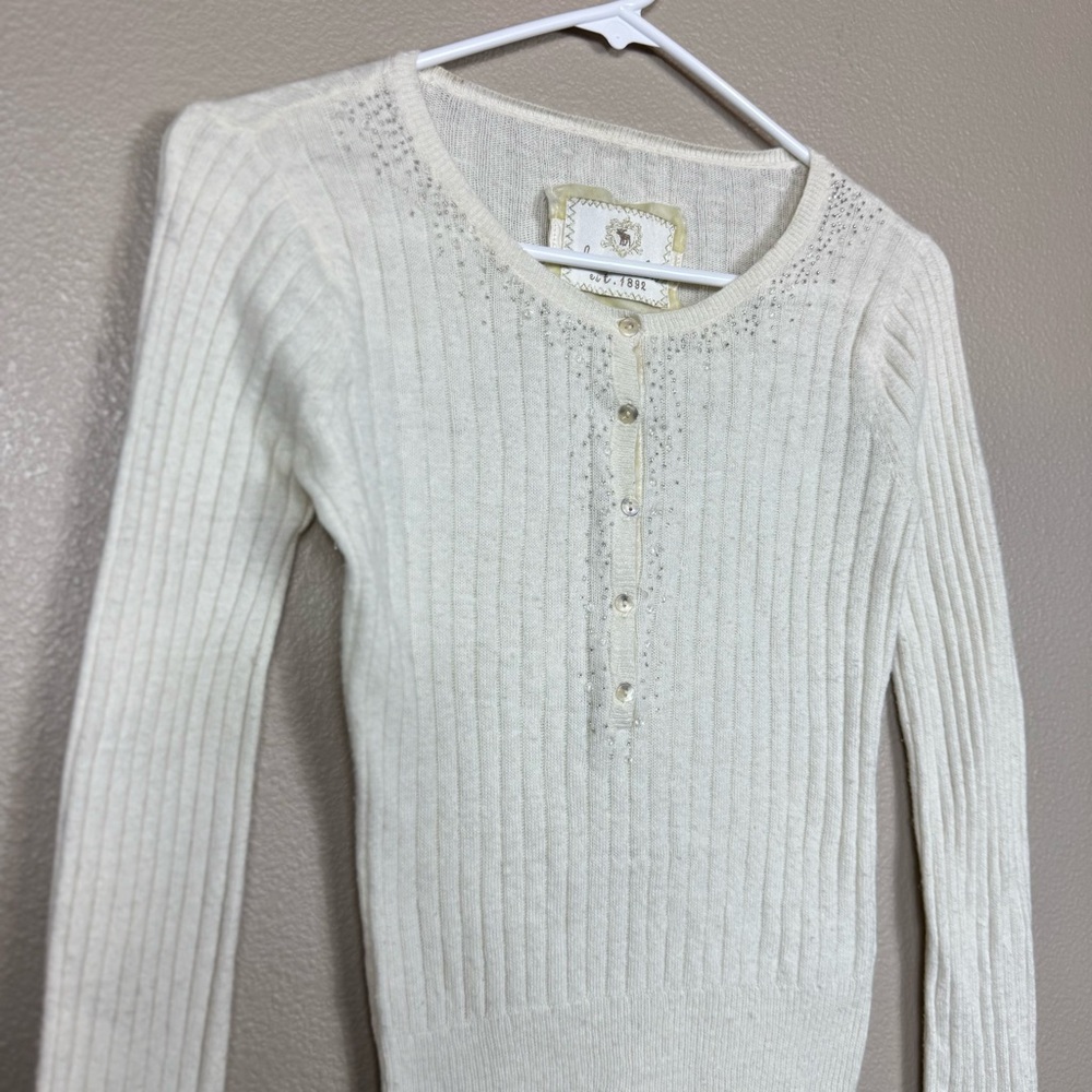 Y2K Abercrombie Babydoll Henley Angora Long Sleeve Top‎ Beaded Ribbed Sweater D - Picture 13 of 13